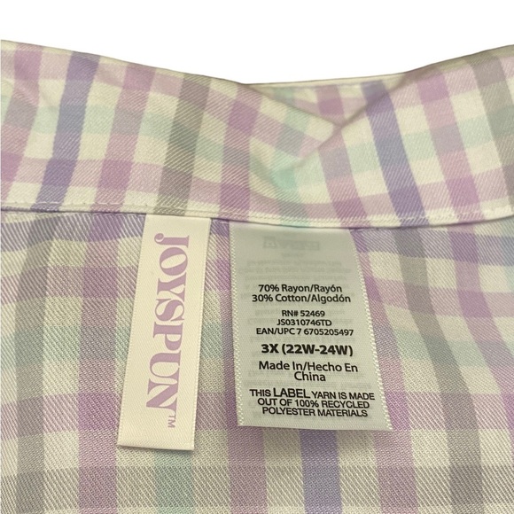 NWT - Women’s Joyspun Woven Notch Collar Pajama Top (Lavender Touch Plaid 3XL) - Picture 10 of 12